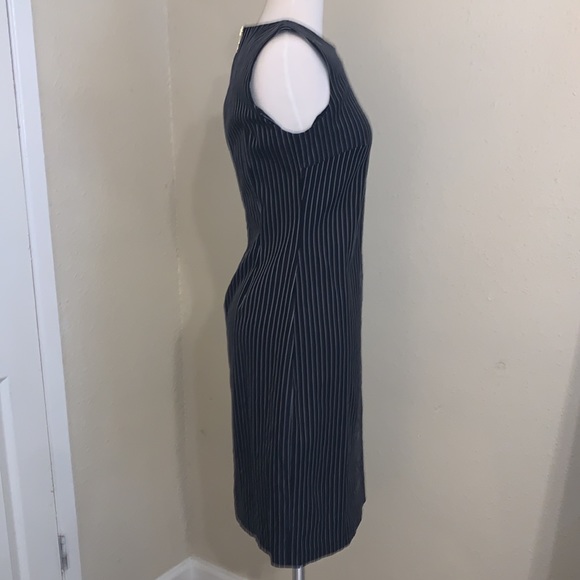 CALVIN KLIEN BLACK AND WHITE PINSTRIPE SLEEVELESS CAREER DRESS - Picture 2 of 6